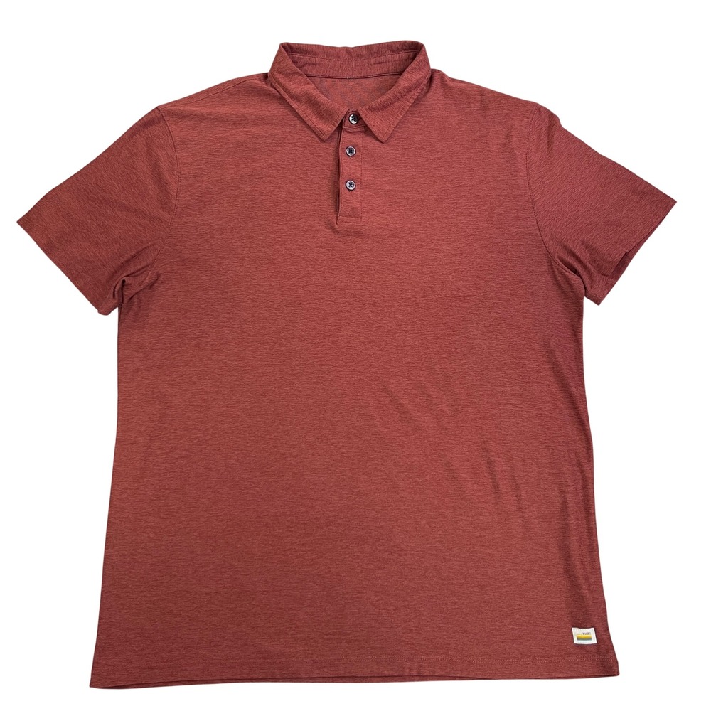 Vuori Strato Tech Heathered Polo Shirt Mens Large Brick Red Short Sleeve Active